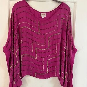 Parker Silk Magenta Blouse with Gold Sequins